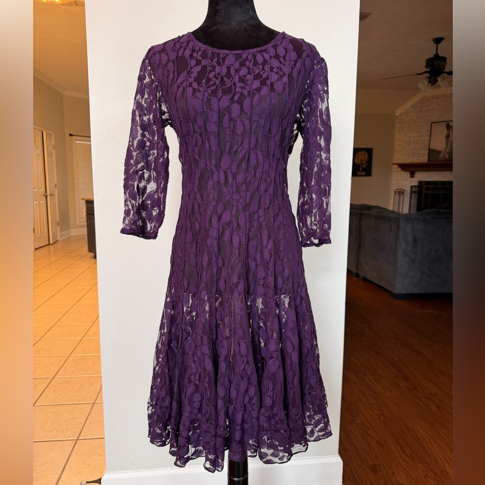 MSK Plum Sheer Lace Dress Overlay Layering Piece 14